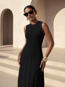 Zivah Women's Solid Color Casual Minimalist Elegant Daily Knit Dress Brunch Black Fall - Black - View 3