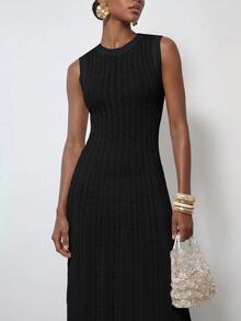 Zivah Women's Solid Color Casual Minimalist Elegant Daily Knit Dress Brunch Black Fall - Black - View 10
