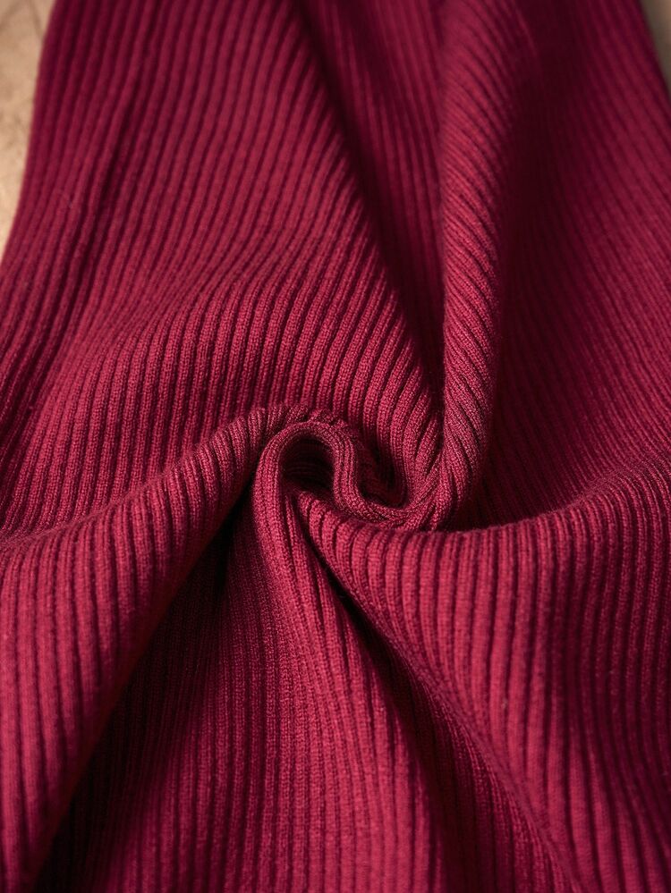 Zivah Women's Elegant Solid Color Fitted Knit Dress, Suitable For Commuting Autumn Winter - Burgundy - View 8