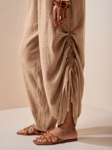 Zivah Women's Solid Color Backless Halter Neck Jumpsuit For Vacation Casual Boho Tropical Wear Beach Camel Summer - Khaki - View 16