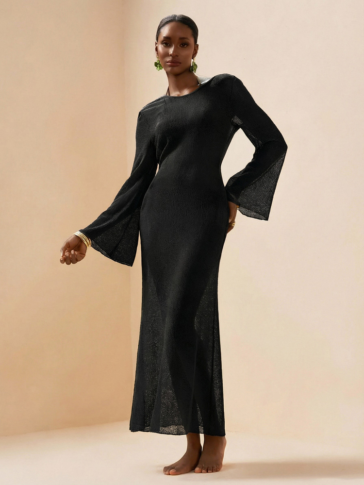 Zivah New Elegant Vacation Distinctive Sleeve Cover-Up Dress Style Beach Dress Cover Ups For Swimwear - Black - View 9