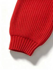 Trelyra Women's Solid Color Asymmetrical Shoulder Casual Daily Knit Dress - Red - View 8