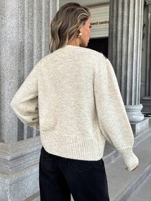 SHEIN Women's Long Sleeve Knitted Cardigan, Early Fall Brunch Black And White Checkered Boho - Apricot - View 2