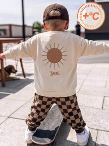 Street Style Boys 2 Pieces Set, Cartoon Sun Pattern, Letter Heat Transfer Round Neck Sweatshirt Paired With Digital Print Sweatpants, Autumn/Winter Casual Kids Wear - Multicolor - View 7
