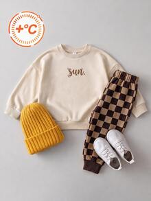 Street Style Boys 2 Pieces Set, Cartoon Sun Pattern, Letter Heat Transfer Round Neck Sweatshirt Paired With Digital Print Sweatpants, Autumn/Winter Casual Kids Wear - Multicolor - View 2