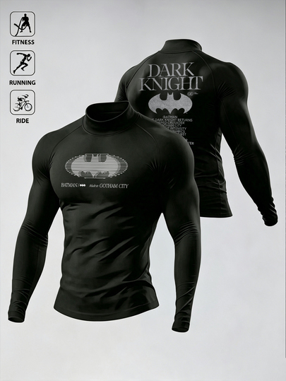 BATMAN X SHEIN Men's Minimalist Letter Print Long Sleeve Sports T-Shirt
