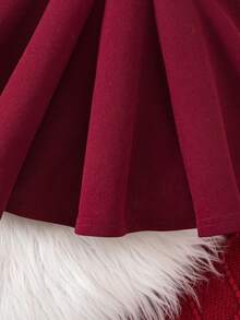 SHEIN Baby Girl Burgundy Decorative Button Big Bow Elastic Waist Dress, Suitable For Evening Party, Christmas, Wedding - Burgundy - View 5