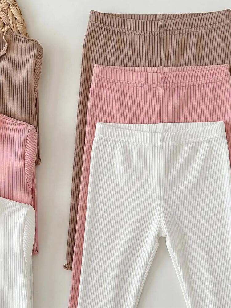 SHEIN Babygirl Cute Casual Knit Solid Color Long Sleeve Top Elastic Waist Long Pants 6pcs Set - Pink - View 6