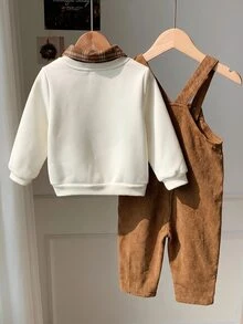 SHEIN 男嬰卡通熊圖案燈芯絨秋冬連身衣 - 棕色 - 查看 6