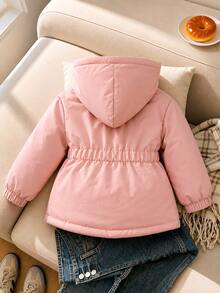 SHEIN Elladie kids 女童粉色可愛豹紋毛絨保暖內裡加厚拉鍊外套，穿脫方便，返校穿搭，秋冬款 - 粉色 - 查看 2