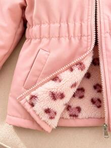 SHEIN Elladie kids 女童粉色可愛豹紋毛絨保暖內裡加厚拉鍊外套，穿脫方便，返校穿搭，秋冬款 - 粉色 - 查看 7