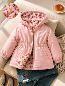 SHEIN Elladie kids 女童粉色可愛豹紋毛絨保暖內裡加厚拉鍊外套，穿脫方便，返校穿搭，秋冬款 - 粉色 - 查看 3