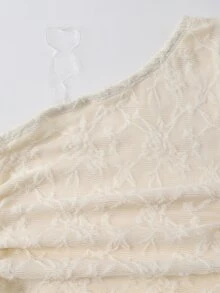 SHEIN 女童單肩無袖碎花洋裝，收腰抓皺紋理度假風公主裙 - 杏色 - 查看 4