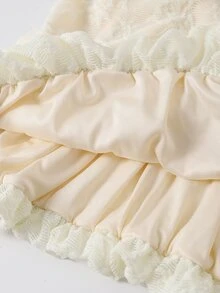 SHEIN 女童單肩無袖碎花洋裝，收腰抓皺紋理度假風公主裙 - 杏色 - 查看 5