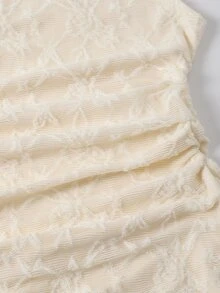 SHEIN 女童單肩無袖碎花洋裝，收腰抓皺紋理度假風公主裙 - 杏色 - 查看 2