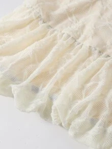 SHEIN 女童單肩無袖碎花洋裝，收腰抓皺紋理度假風公主裙 - 杏色 - 查看 3