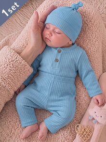 SHEIN (6 مجموعات يتم إرسالها عشوائياً 1 مجموعة) مجموعات حديثي الولادة متعددة الألوان ناعمة للأولاد الصغار أكمام طويلة خريف/شتاء ملابس علوية & بنطال الخصر - وردي - مشاهدة 3