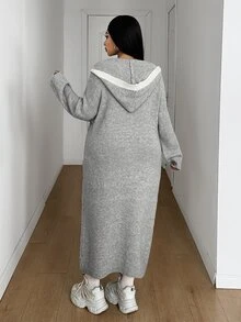 Maweii Plus Size Women's Knitted Hooded Pocket Casual Fashion Loose Knit Dress - Grey - View 2