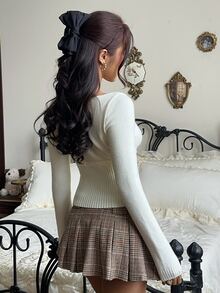 CovetEZ Women's Solid Color Casual Versatile Daily Wear Long Sleeve Sweater - White - View 6