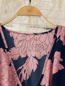 Rometta Court Retro  Plus Size Solid Color Print Cross Neck Short Sleeve Flowy Dress Wedding Day Wedding Guest Fall - Multicolor - View 7