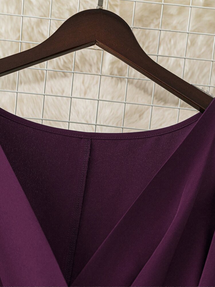 Rometta Exquisite & Elegant  Plus Size Solid Color Cross Wrap Belt Waist Elegant Dress, Suitable For Summer - Purple - View 8