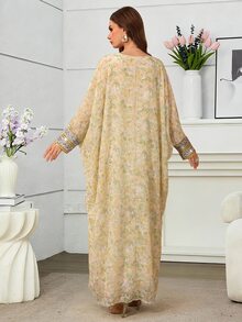 Al Najma Romantic Elegant Spring/Summer Square Neck Embroidered Dress - Yellow - View 3