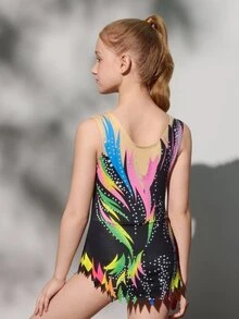 SHEIN 少女印花圆领不对称下摆连体衣 - 藍色 - 查看 2