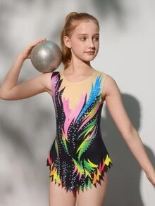 SHEIN 少女印花圆领不对称下摆连体衣 - 藍色 - 查看 5