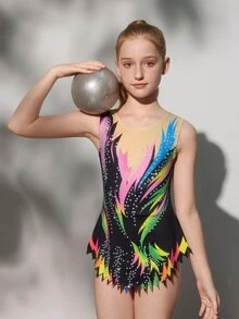 SHEIN 少女印花圆领不对称下摆连体衣 - 藍色 - 查看 4