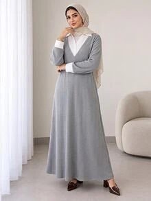 Veilorie Plus Size Women's 2 In 1 Patchwork Casual Elegant Everyday Sweatshirt Brunch Morning Birthday White Grey Fall - Grey - View 12