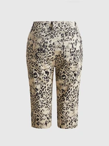 ROMWE Vintage Leopard & Floral Print Y2K Slim Fit Denim Mid-Length Pants - Multicolor - View 4