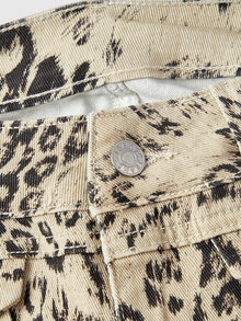 ROMWE Vintage Leopard & Floral Print Y2K Slim Fit Denim Mid-Length Pants - Multicolor - View 3
