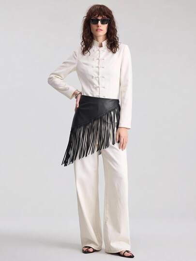 Ontre Falda para mujer 2026 de verano estilo grunge años 90, elegante para ir al trabajo y uso diario, activa casual, holgada, con patchwork y flecos, color negro liso, efecto adelgazante y estilizante