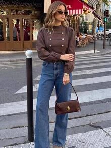 Serisse Women's Solid-Color Long-Sleeve Shirt – Elegant French Casual Style, Suitable For The Workplace (Brown) Formal Luxury Business Chic Basic - Brown - View 4