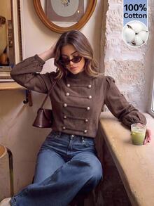 Serisse Women's Solid-Color Long-Sleeve Shirt – Elegant French Casual Style, Suitable For The Workplace (Brown) Formal Luxury Business Chic Basic - Brown - View 3