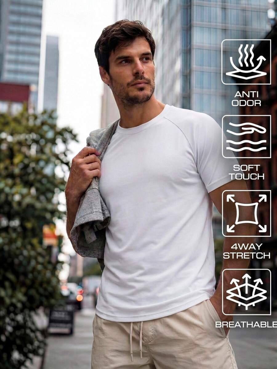 TekDrob Anti-Odor T-Shirt With Regular Fit And Raglan Short Sleeves - White - View 1