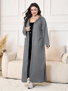 Solavon Plus Size Women's Dropped Shoulder Long Sleeve Zipper Front Pocket Casual Baggy Capsule Hooded Jacket Holiday Going Out Formal Grey Fall - Grey - View 5