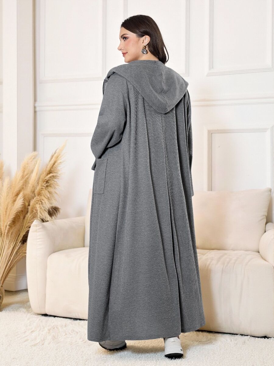 Solavon Plus Size Women's Dropped Shoulder Long Sleeve Zipper Front Pocket Casual Baggy Capsule Hooded Jacket Holiday Going Out Formal Grey Fall - Grey - View 1