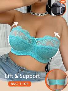 Divavoom 1件大尺碼蕾絲鋼圈內衣 - 薄荷綠 - 查看 6