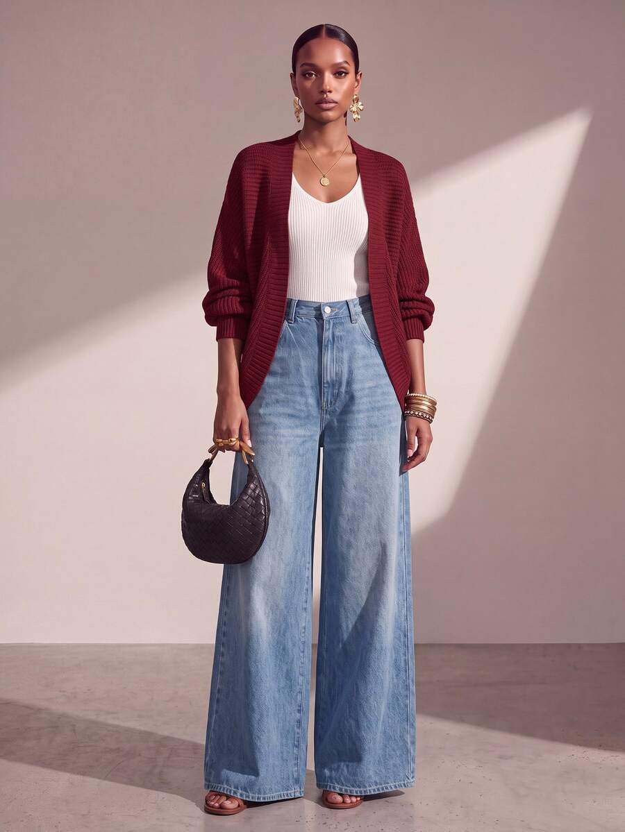 Zivah Women's Solid Color Cardigan Sweater Suitable For Dating, Vacation, Party, Daily Outings, Gatherings, Outdoor Activities - Burgundy - View 1