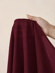 Zivah 春夏新款音樂節、復活節、聖帕特里克節、西部風、遊牧風、畢業季、學院風、波希米亞風、通勤風、早午餐穿搭、機場穿搭、派對、度假出遊穿著、辦公服裝，圓領蝙蝠袖七分袖腰部繫帶A字版型亞麻棕色連身褲 - 酒紅色 - 查看 11