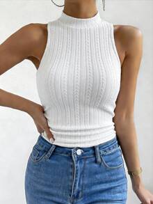 SHEIN Solid Mock Neck Tank Top - White - View 5