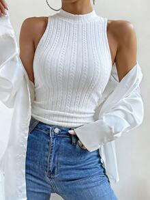 SHEIN Solid Mock Neck Tank Top - White - View 3