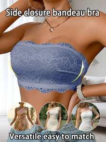 Crystal Vow 1pc Women's Lace Bandeau Bra, Wire-Free - Blue - View 7