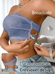Crystal Vow 1pc Women's Lace Bandeau Bra, Wire-Free - Blue - View 3