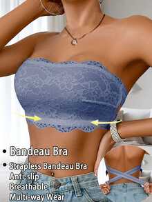 Crystal Vow 1pc Women's Lace Bandeau Bra, Wire-Free - Blue - View 1