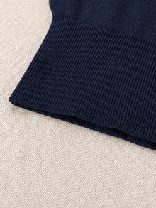 Lavishia Vintage Preppy Elegant Metal Button Knitted Vest Office Fall, Autumn/Winter - Navy Blue - View 3