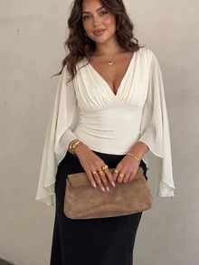 SHEIN Tall CURVE 大尺碼優雅通勤純色開衩下擺襯衫 - 白色 - 查看 6