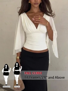 SHEIN Tall CURVE 大尺碼優雅通勤純色開衩下擺襯衫 - 白色 - 查看 3