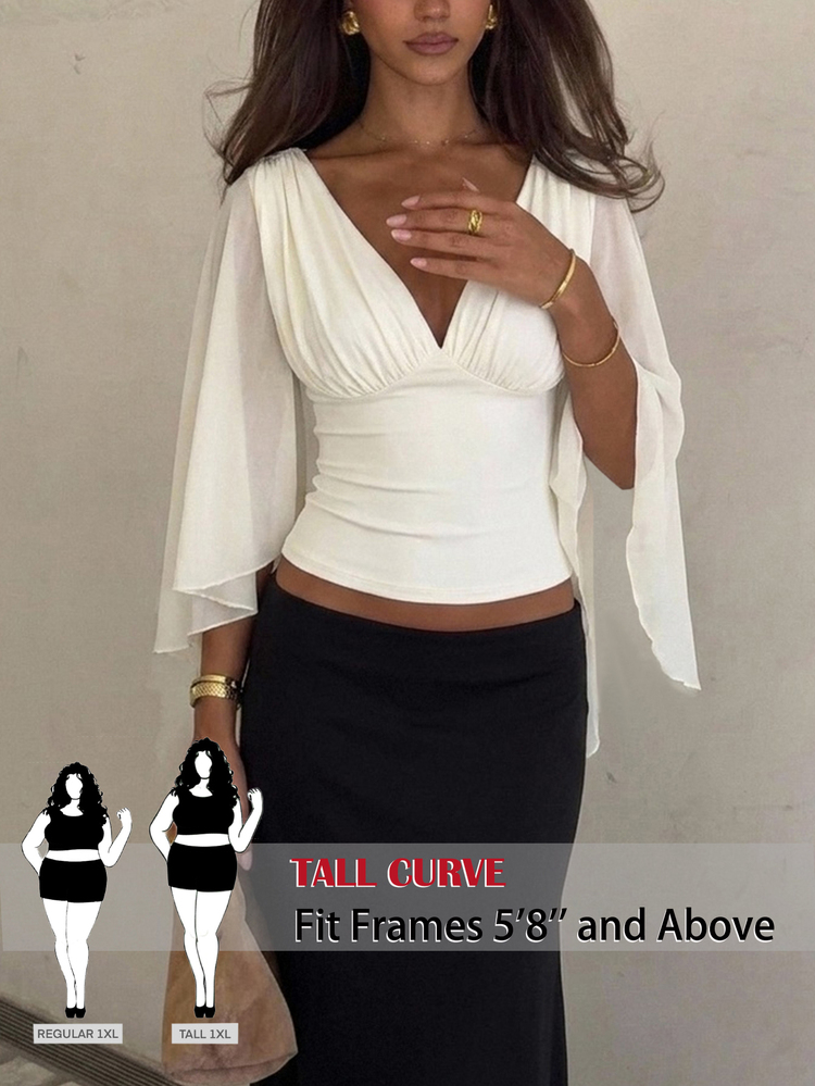 SHEIN Tall CURVE Plus Size Elegant Commuter Solid Color Split Hem Shirt - White - View 3